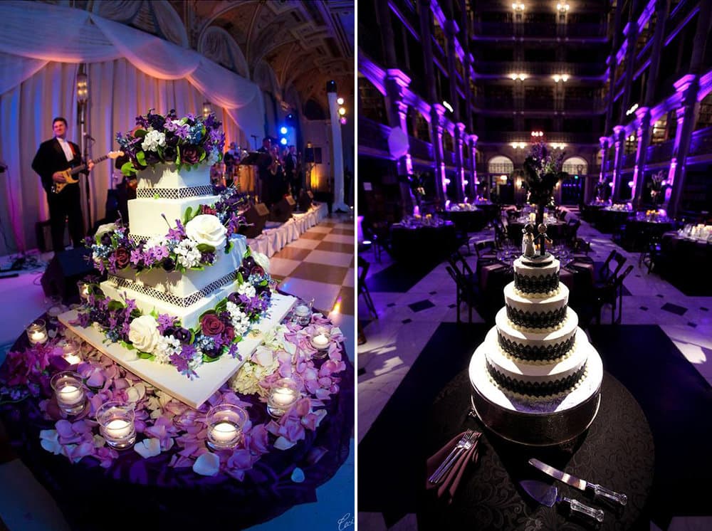 Pin-spot lighting on the wedding cake — Real wedding