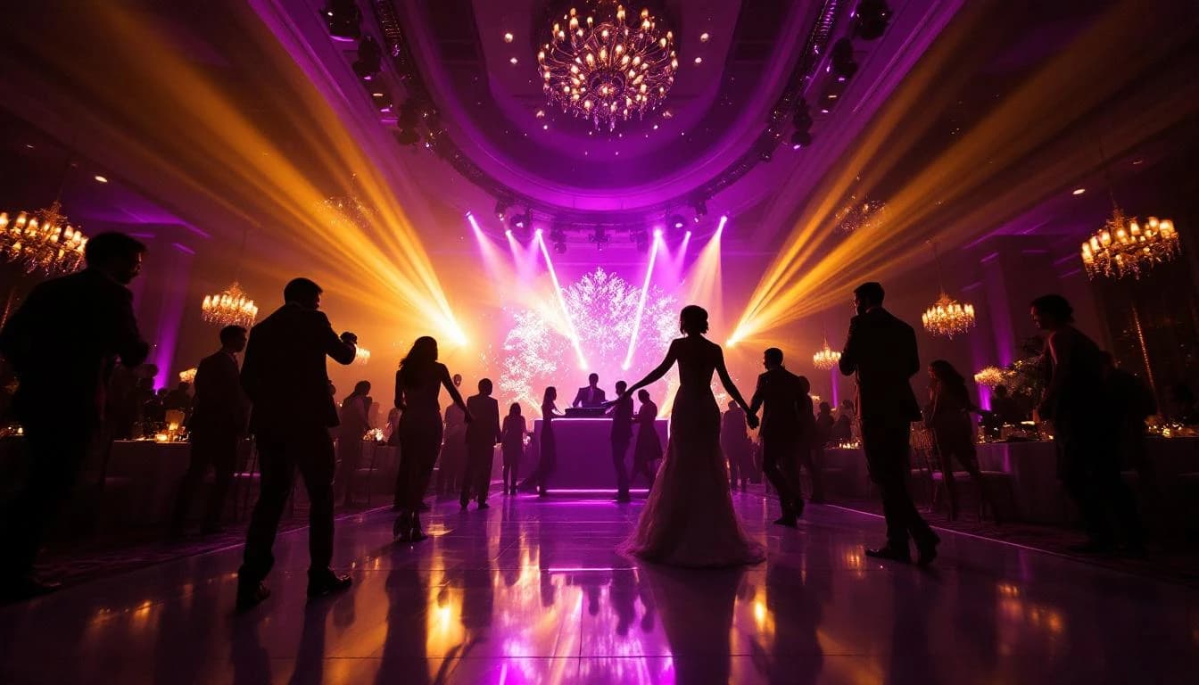 Professional DJ setup with lighting at Huntsville wedding venue